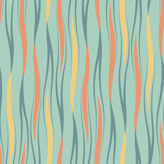 Seamless vector abstract pattern with waves in pastel colors on blue background. Endless wavy print
