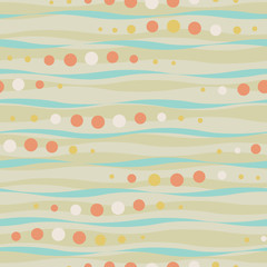 Seamless vector abstract pattern with waves and dots in pastel colors. Endless wavy background