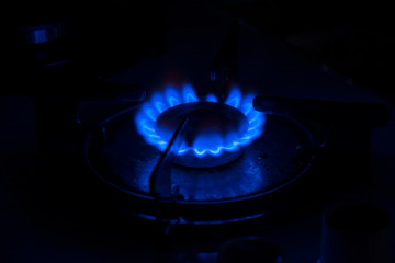 blue flames of gas stove