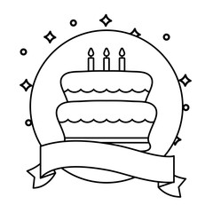 cake of birthday in frame circular with ribbon