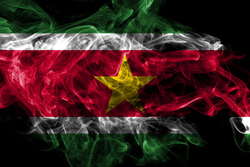 Suriname smoke flag isolated on black background
