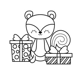 cute chipmunk with gift boxes