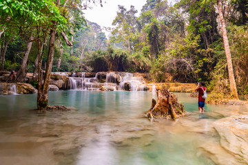 Tad Kwang Si Waterfall in summer, Located in Luang Prabang Province, Laos