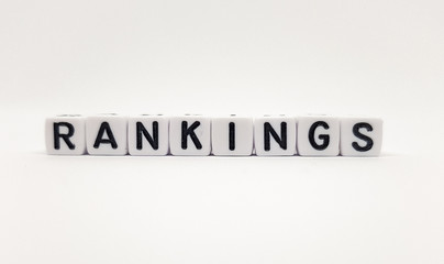 rankings word built with white cubes and black letters on white background