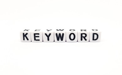 keyword word built with white cubes and black letters on white background