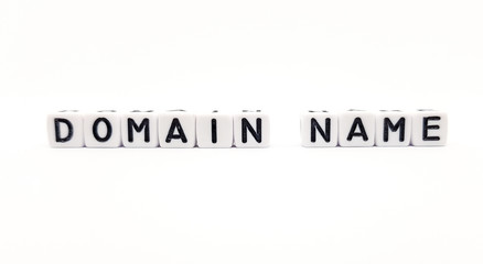 domain name word built with white cubes and black letters on white background