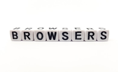 browsers word built with white cubes and black letters on white background