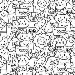 Fototapeta na wymiar Seamless pattern with cute animals. Dogs, Cats, lion