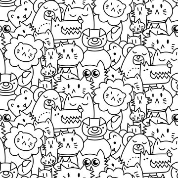 Seamless pattern with cute animals. Dogs, Cats, lion