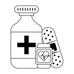 Medical healthcare supplies in black and white