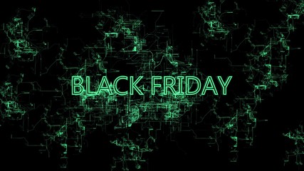 Animation of the Digital Network. Sign 'Black Friday'. Green wires, black background
