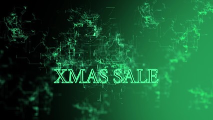 Animation of the Digital Network. Sign 'Xmas Sale'. Green wires, black and green gradient background