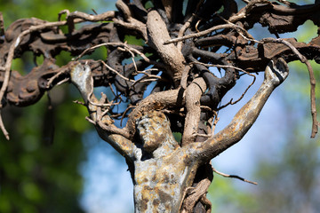 Historic Jesus on the mystery old Prague Cemetery, Czech Republic