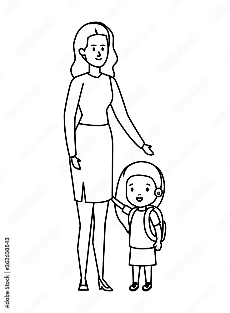 Poster young mother with little daughter