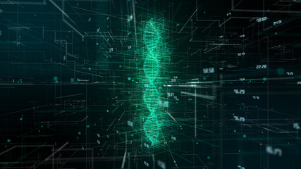 Human genome mapping research of human DNA double helix and genes in molecular chemistry - 3D render
