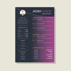 Resume design template with background (Curriculum vitae design) with color gradation - Vector - obrazy, fototapety, plakaty