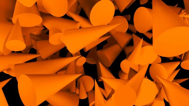 Many 3d cones are in the dark space, modern abstraction with simple shapes, computer rendering background