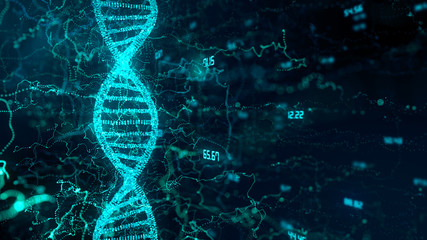 Pharmaceutical research into Gene therapy and genetic engineering of human genes DNA for medical research - 3D render - obrazy, fototapety, plakaty