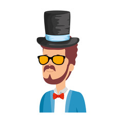 hipster man with sunglasses and elegant hat