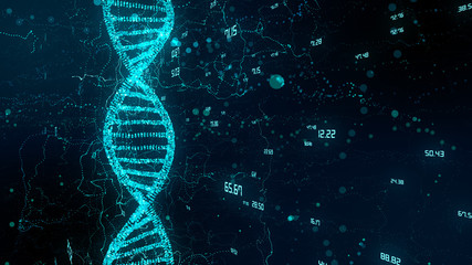 Human genome mapping research of human DNA double helix and genes in molecular chemistry - 3D render - obrazy, fototapety, plakaty