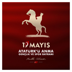 19 may, Commemoration of Atatürk, Youth and Sports Day, (19 mayıs, Atatürk'ü anma gençlik ve spor bayramı.) vector illustration.	