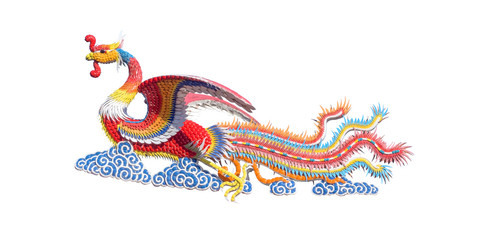 Colorful of Chinese swan statue on white background