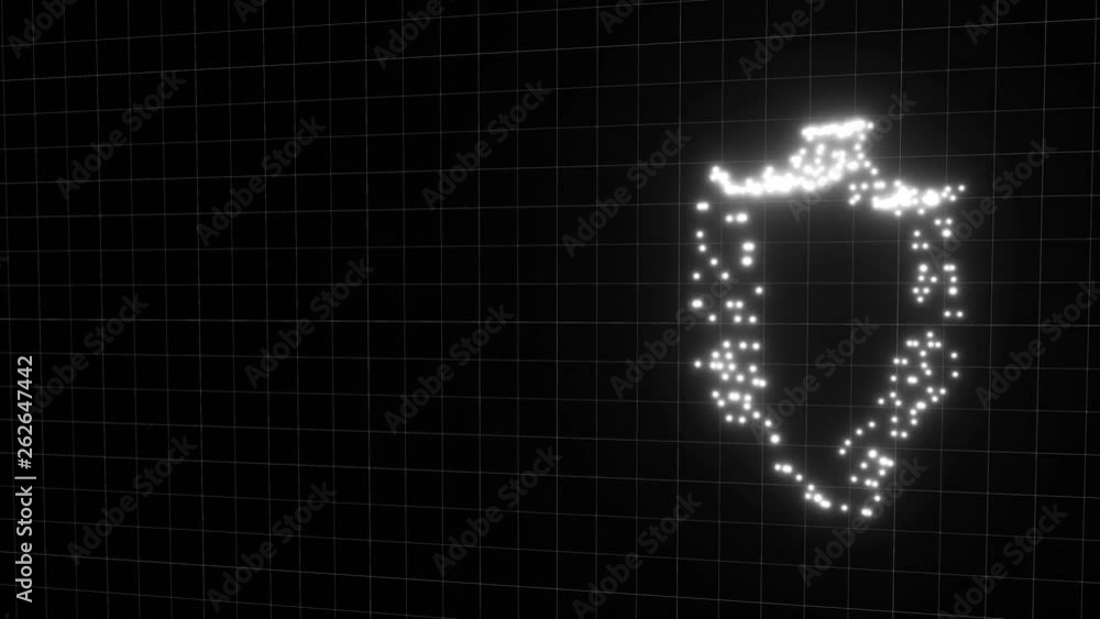 Poster cyber security concept: shield icon on digital grid background, 3d rendering data security or inform