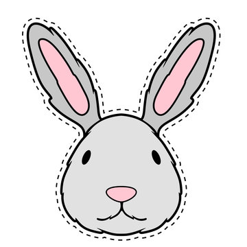 Cute bunny face dotted sticker. Vector illustration design