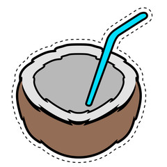 Coconut cocktail dotted sticker. Vector illustration design