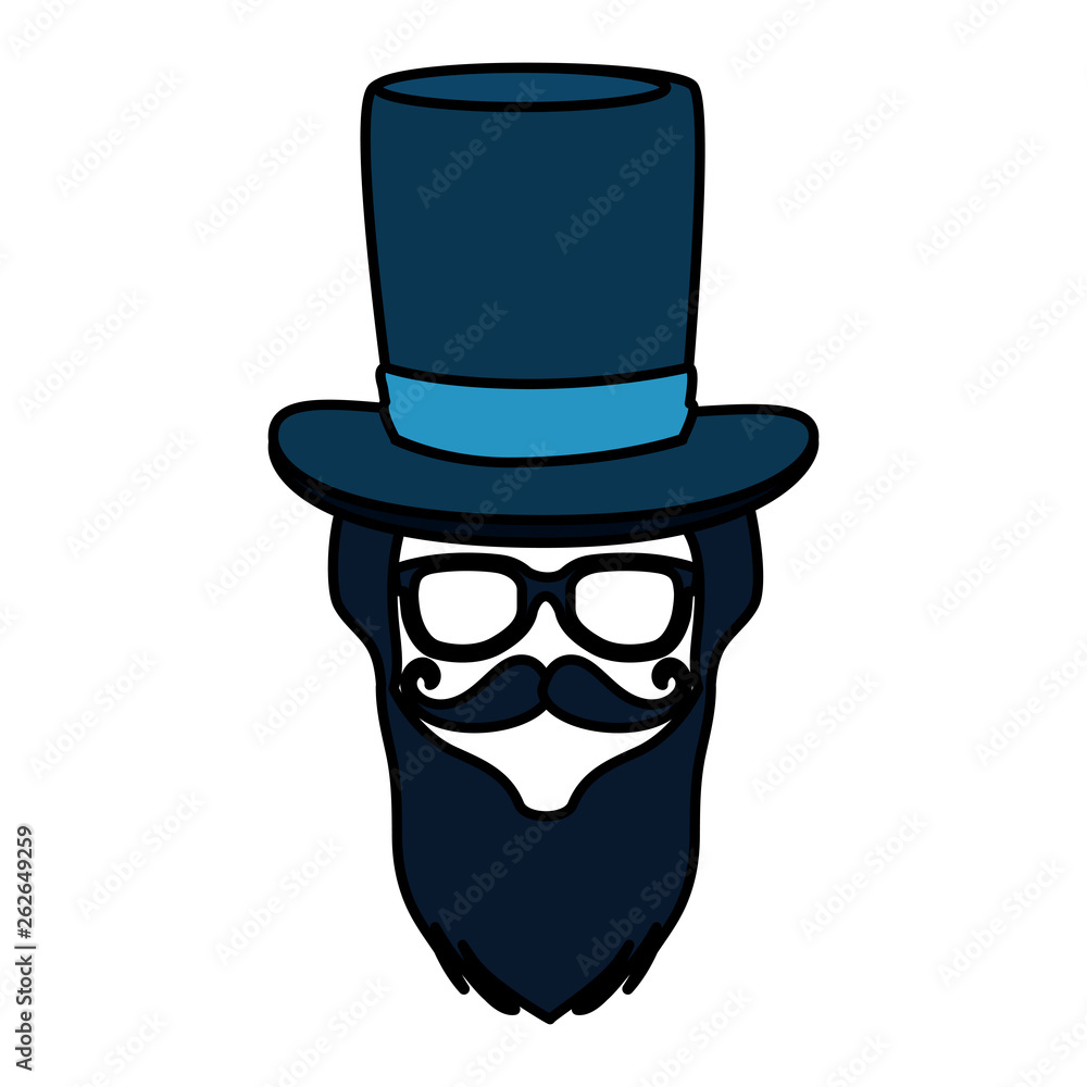 Wall mural male face with tophat hipster style