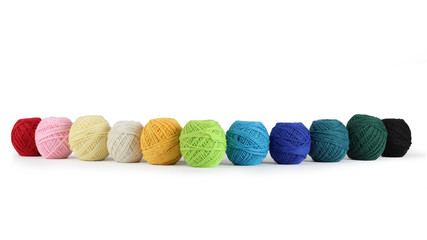 Colorful yarn for knitting on White background