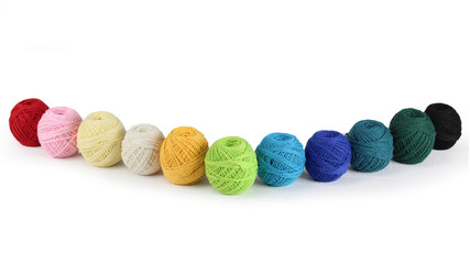 Fototapeta na wymiar Colorful yarn for knitting on White background