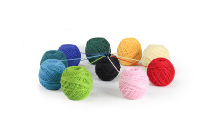 Colorful yarn for knitting on White background