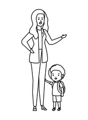 young mother with little son characters