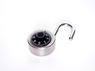 A dial padlock that opens by rotating numbers./ Open dial lock.