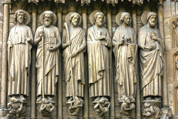 Notre Dame de Paris carhedral carving sculpture  in france - obrazy, fototapety, plakaty