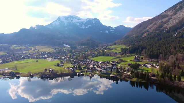 Altaussee and lake Altausseer See in the Salzkammergut in Austria, European Alps.