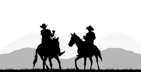 silhouette cowboy riding horse on white background