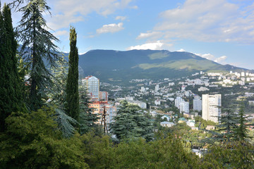 Fototapeta premium View of the city of Yalta from the cable car cabin