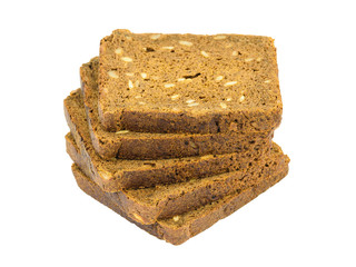 Several pieces of bread with cereals isolated on a white background.