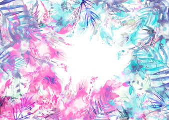 Watercolor bouquet of flowers, Beautiful abstract splash of paint, fashion illustration. Orchid flowers, poppy, cornflower, gladiolus, peony, rose, field or garden flowers. On a white background. 