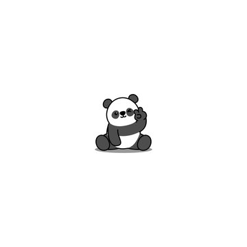 Cute panda showing V sign hand and winking eye cartoon icon, vector illustration