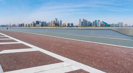 Road and skyline of urban architecture