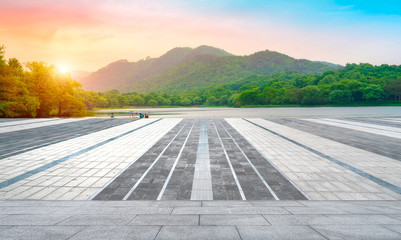 Empty Square Bricks and Natural Landscape Scenery..