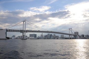 Fototapeta na wymiar Rainbow Bridge from Sea Bus in Tokyo, Japan