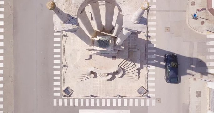 aerial image of the city of Requena with monument of the Vendimia from above