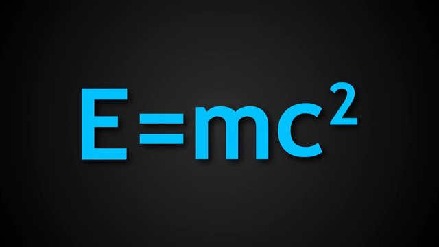 E=mc2 Albert Einsteins physical formula are on black background, mass-energy equivalence 3d backdrop