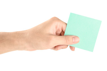 Hand hold virtual business card, credit card or blank paper