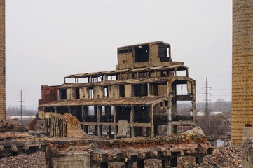 The ruins of the zinc plant, destroyed brick buildings , the remains of the walls, dangerous for people and ecology