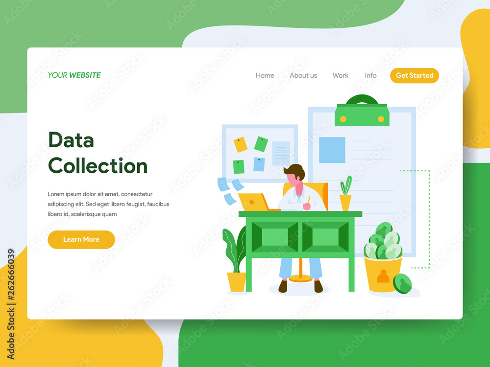 Poster landing page template of data collection illustration concept. modern flat design concept of web pag